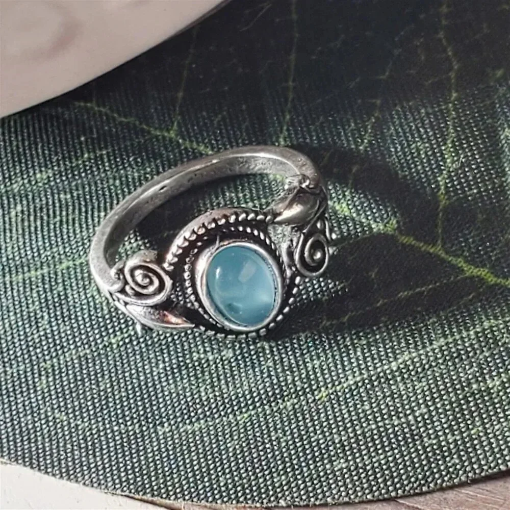 Artisan India Blue Agate 925 Sterling Silver Plated Gemstone Ring Size 7.5